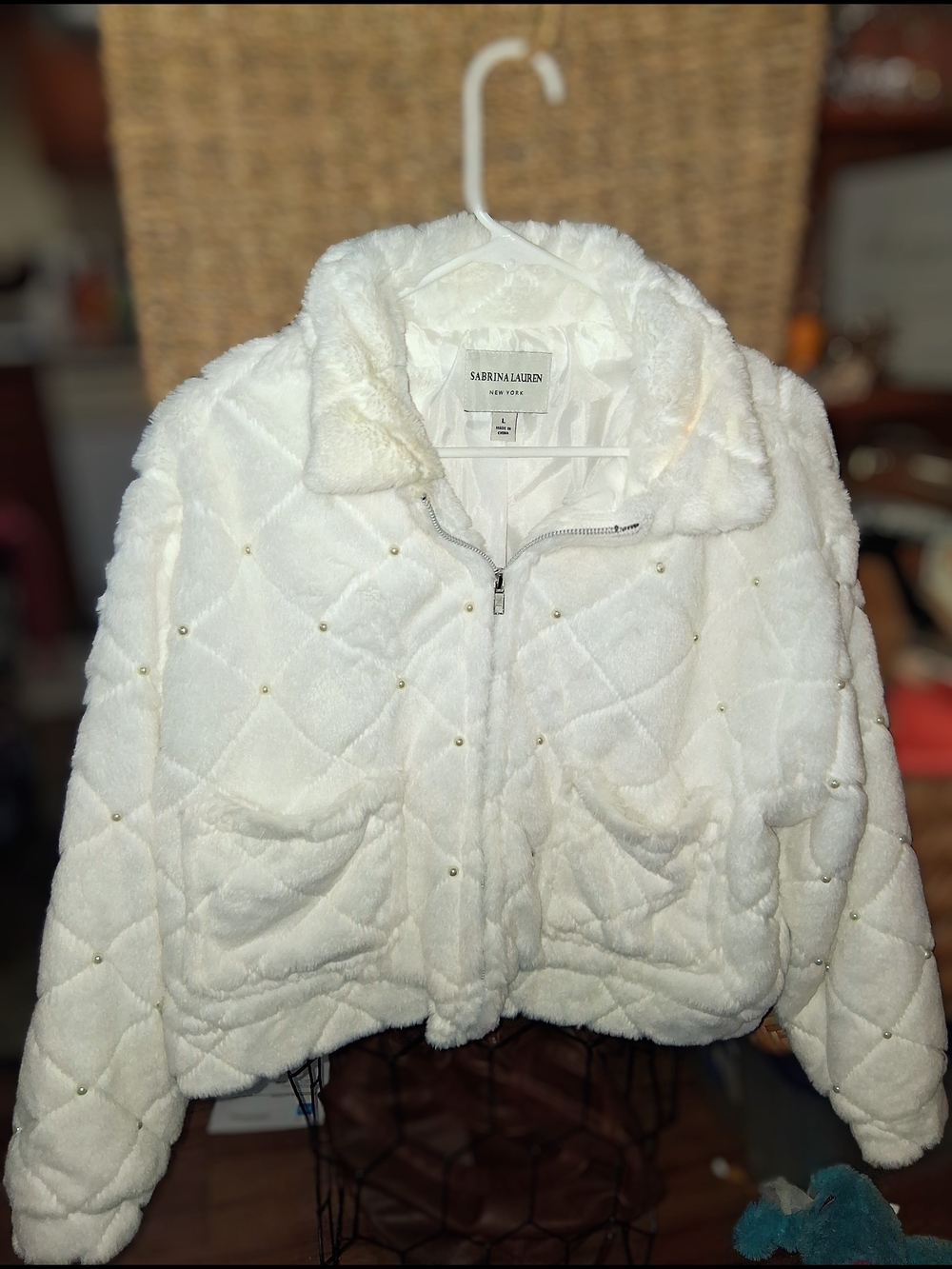 Sabrina Lauren White Quilted Faux Fur Jacket